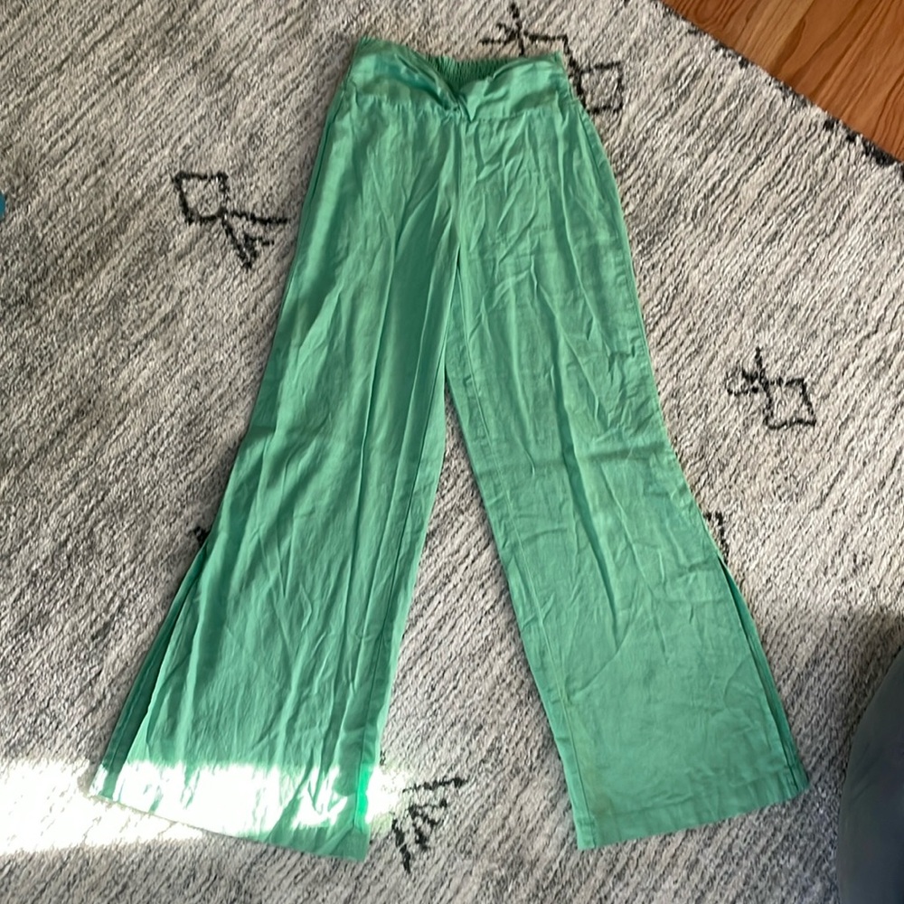 Green Banjara Crossover Waist Linen Pants